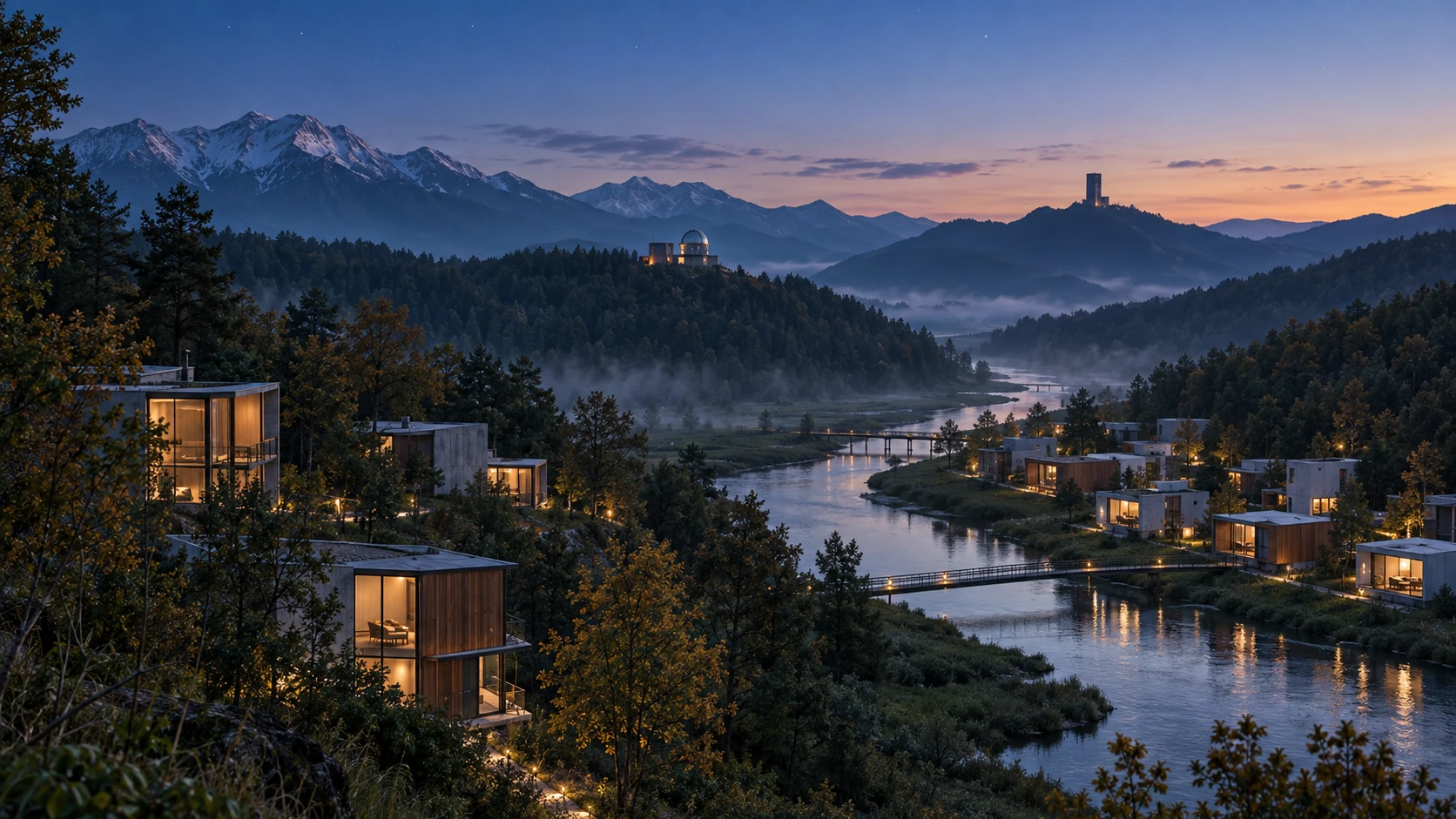 Evening settles over The Habitat concept town